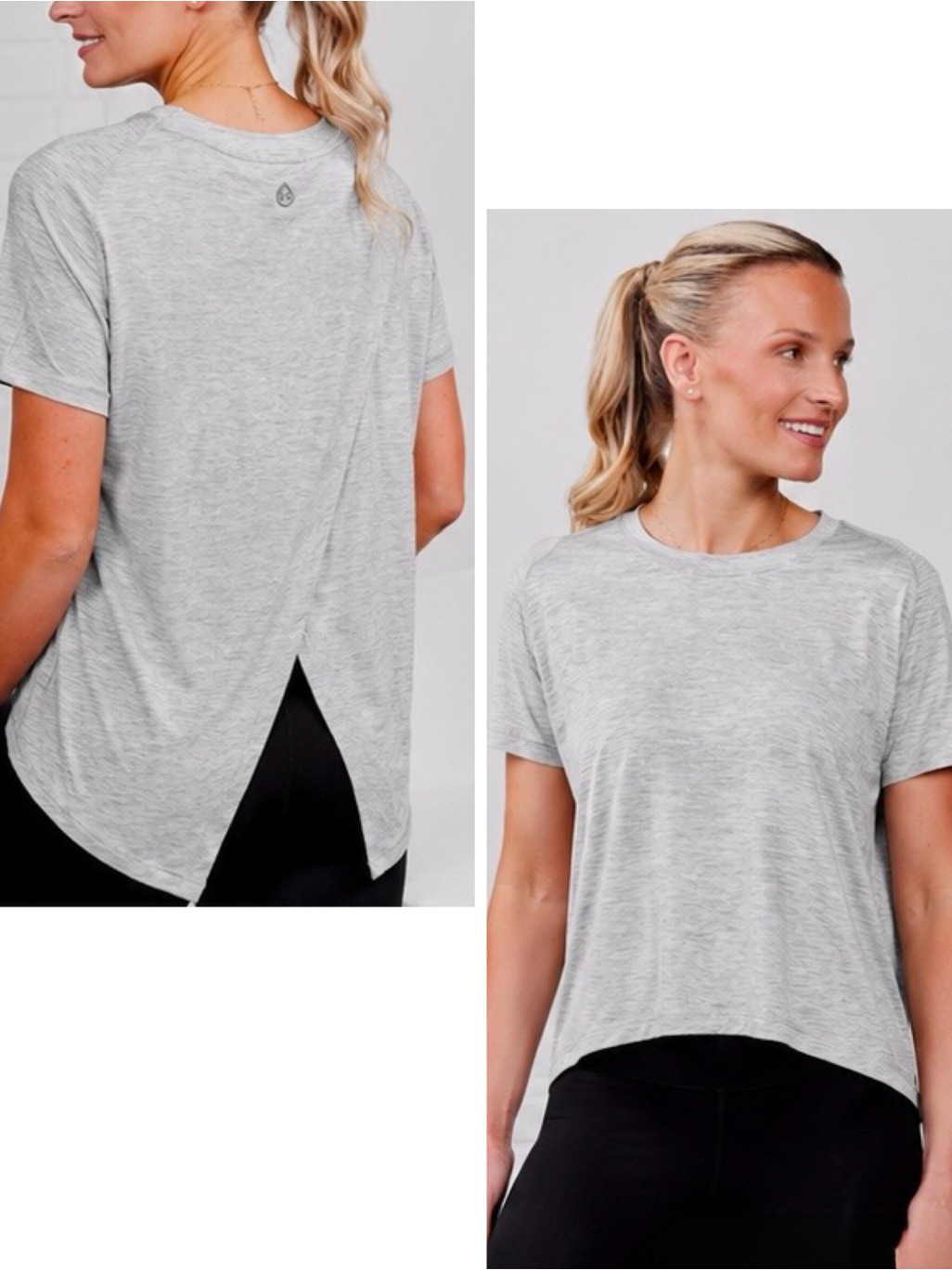 Tasc Light Grey Split-Back Short Sleeve Active Tee Yoga T-Shirt Athleisure Top
